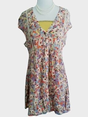 Anthropologie Vanessa Virginia Floral Print Lace V-Neck Tunic Dress Boho